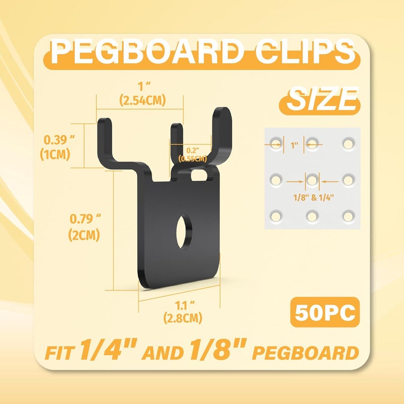 BFPeaky Metal Pegboard Hooks 50 PC- Black Prong Peg Board Hooks for Hanging Jewelry, Pictures & Crafts - Fits 1/4 and 1/8 Peg Board - Pegboard Clips for Workshop, Retail Display & Home Organization - Image 2